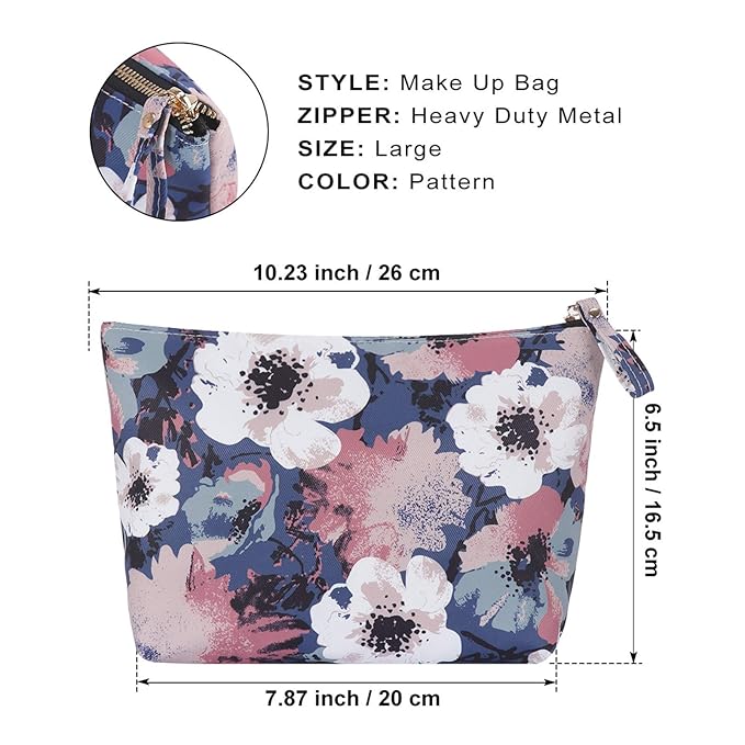 HAWEE Flower Makeup Bag for Travel Cosmetic Storage Pouch Waterproof Polyester Metal Zipper, Retro Camellia