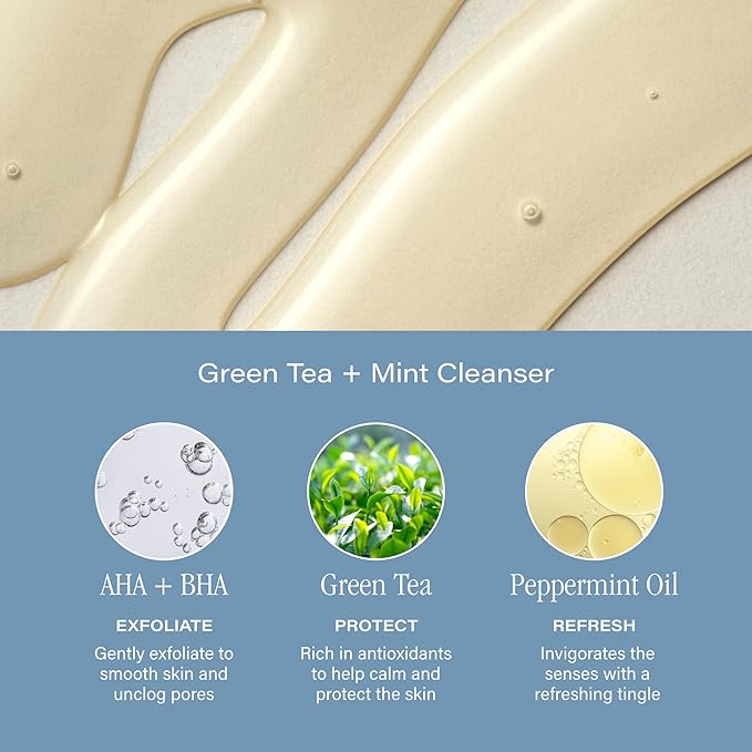 SKINN Day and Night Face Wash Set - Green Tea Mint + Olive Enzyme Cleanser