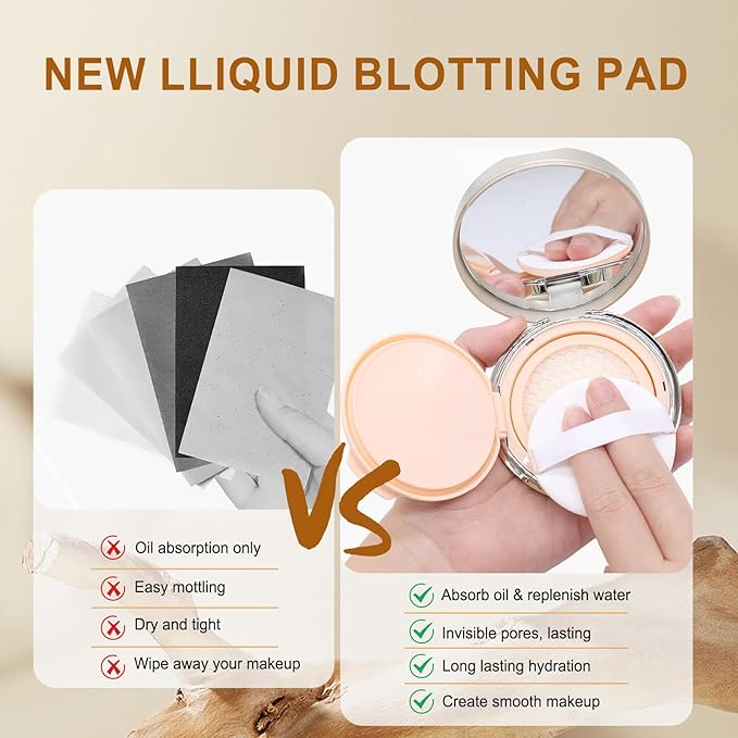 Face Oil Blotting Cushion Instead of Oil Blotting Paper Sheets for Oily Skin, Oil Absorbing Liquid Mattifying Cushion, Oil Control with Natural Tea Tree, Absorb Excess Oil for Makeup