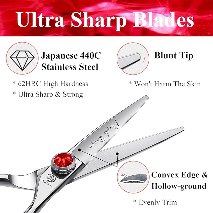 Purple Dragon 4.5 Barber Hair Cutting Scissors Small Moustache Shears
