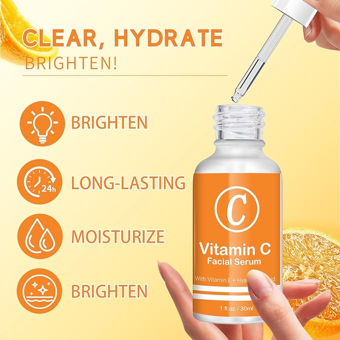 Premium 20% Vitamin C Serum for Face with Vitamin E, Sodium Hyaluronate - Boost Skin Collagen,Hydrate & Plump Skin, Anti Aging & Wrinkle Facial Serum (Scented)