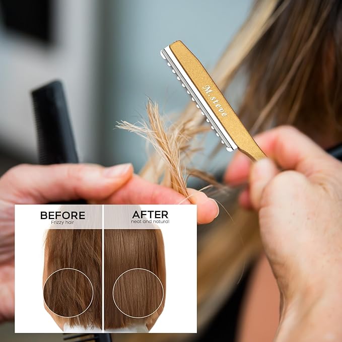 Hair Razors For Cutting Hair 6.89", Professional Styling Razor with Replacement Stainless Steel Blades for Salon/Home -11PCS Gold