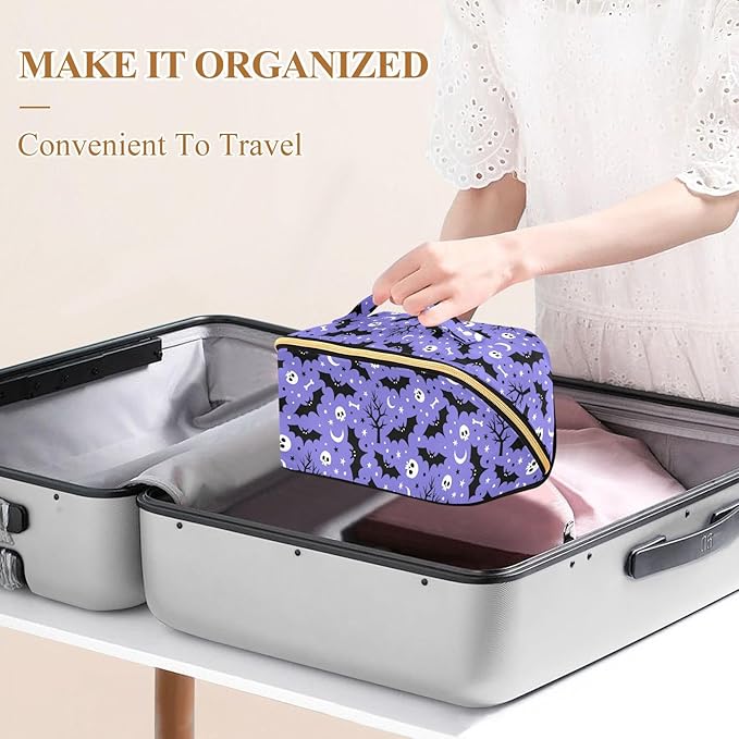 MNSRUU Makeup Organizer Bag, Halloween Bat Travel Makeup Bags Makeup Vanity Case Large Capacity Rhombus Cosmetic Toiletry Bag for Girl Women Ladies
