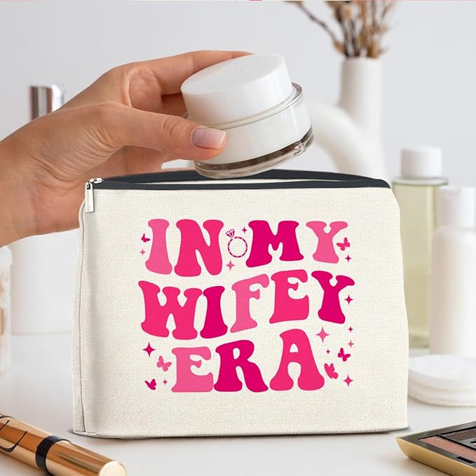 UPNEGE Wifey Makeup Bag Engagement Gifts for Women, Bridal Shower Wedding Bachelorette Party Gifts for Wife Bride, In My Wifey Era Cosmetic Bag Gift