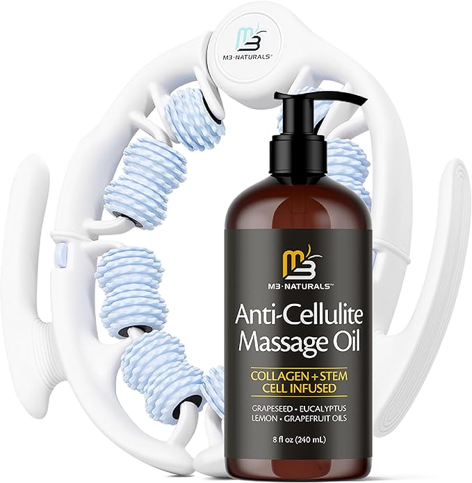 Anti Cellulite Oil and Lymphatic Drainage Massager Kit, 8 fl oz by M3
