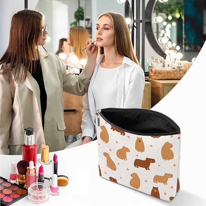 XFN Capybara Gifts, 2 Pcs Cute Makeup Bag, Capybara Stuff Cosmetic Bag Travel Pouch, Friendship Graduation Birthday Animal Lovers Gifts for Women Girls Daughter Friend Niece Sisters