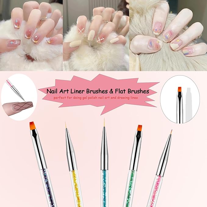 Whmeolyo Nail Art Brushes, 8Pcs Double-Ended Acrylic Nail Brush Set & Picker Brush Tool for Nail Art with PolyGel Gel Acrylic Nails Extension Fine Liner Brushes and Dotting Pen (6,7,8,9,11 mm)