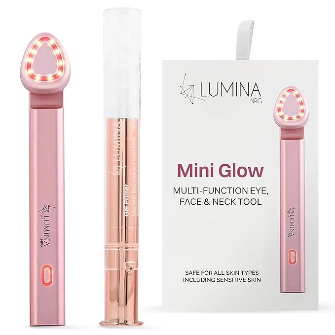 Lumina NRG Mini Glow PRO 5-in-1 LED Face Wand – Lifting, Tightening, Firming, Wrinkle & Facial Massager & Skincare Tool with Red & Blue Light, Gentle Warmth & Vibration - Compact At-Home Beauty Device