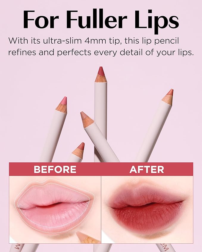 THESAEM Cover Perfection Lip Pencil - 10 Urbane Rosy Red - Slim 4mm Lip Liner for Overlip Correction - Korean Makeup Lip Contouring Pencil Easy Blending Formula, 0.04oz