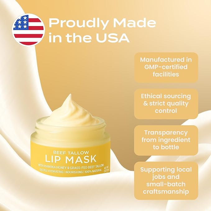 Body Restore Grass Fed Beef Tallow Lip Mask, Manuka Honey - Vanilla 0.5 Oz
