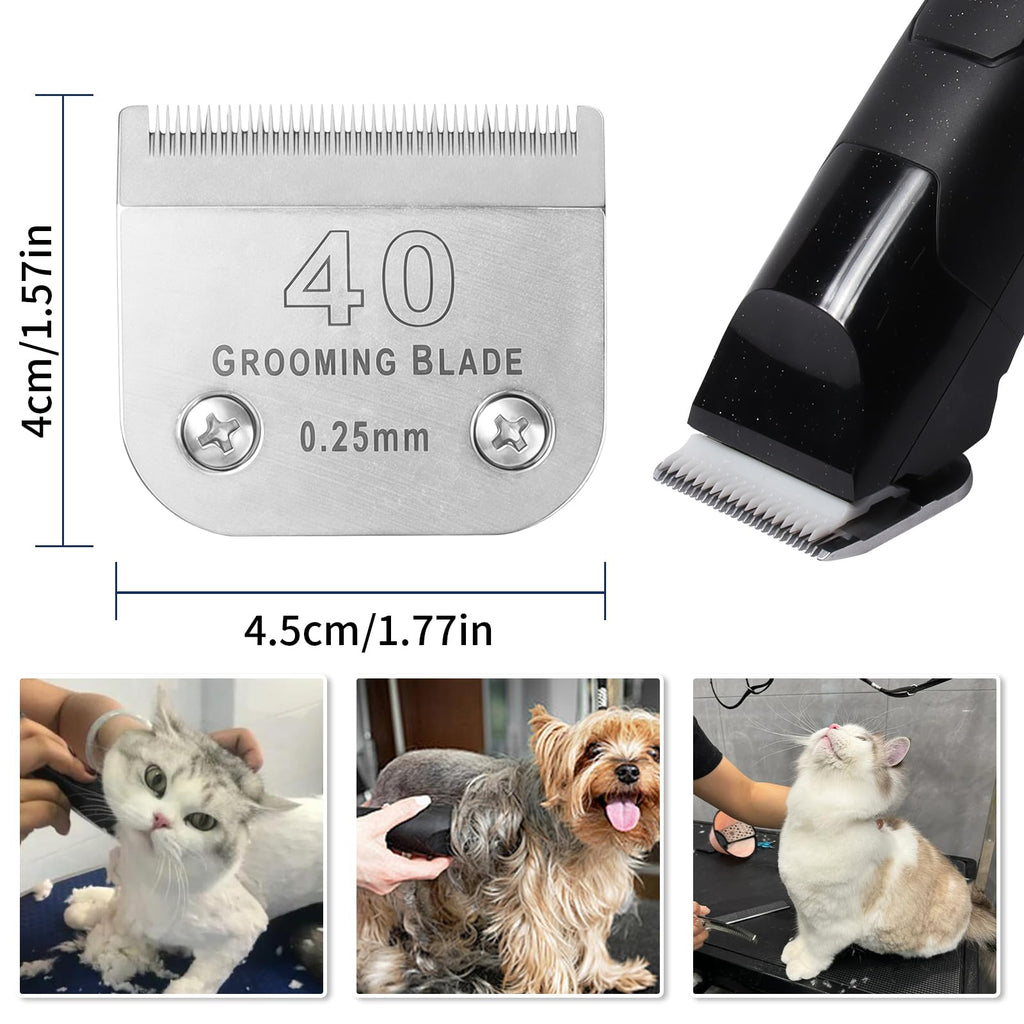 MEMIRY 3 Pcs Size 40# Detachable Dog Grooming Blades, Compatible with Andis, Oster A5, Wahl KM10 Series Clippers, Cut Length 0.25mm, Silver (40# 0.25mm, 3 Packs)