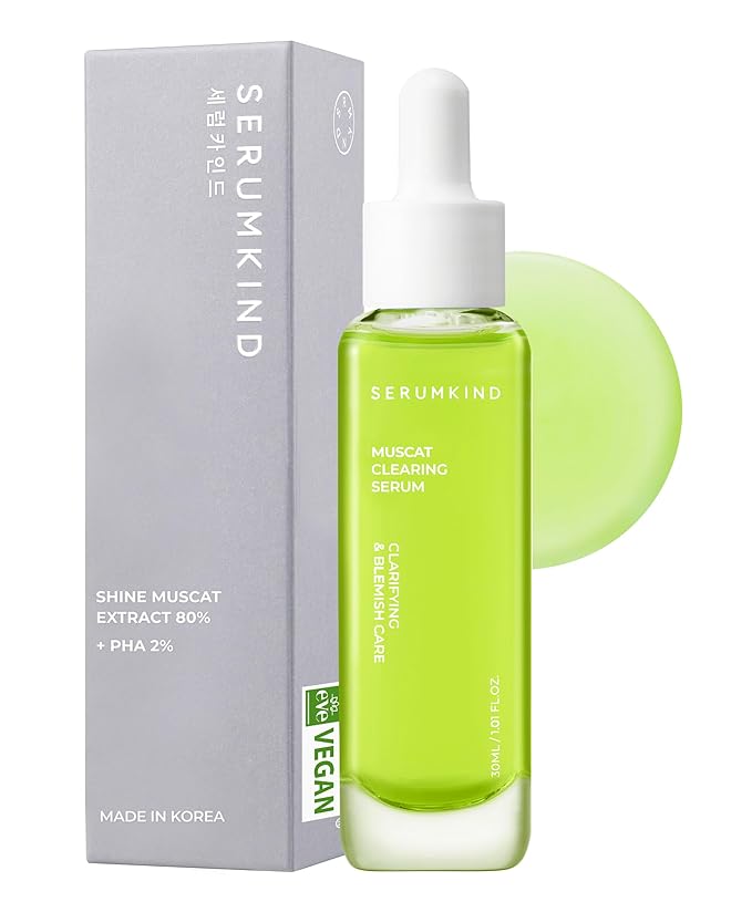 SERUMKIND Muscat Clearing Drop Serum, Blemish, Breakout & Pore Care with Shine Muscat & PHA, Gentle Exfoliation & Brightening, Korean Skincare (1.01 fl oz / 30 ml)