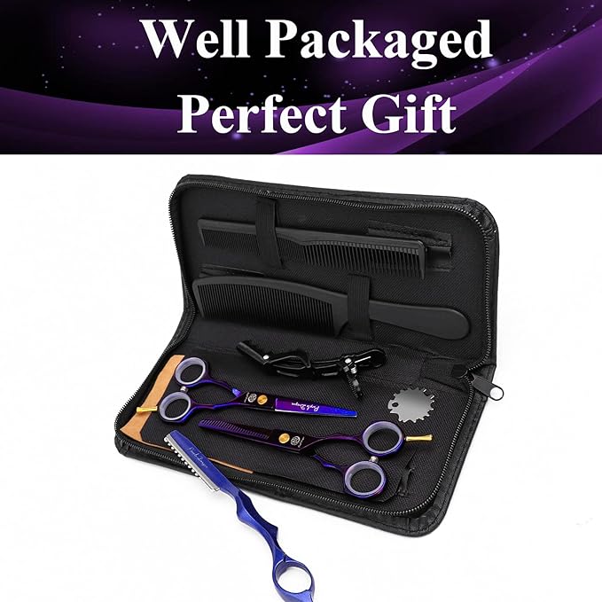 Purple Dragon 5.5 inch Hair Cutting Scissors Set with Razor - Purple