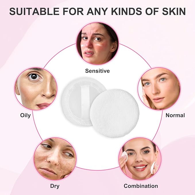 Cotton Puff, 10 Pcs Makeup Puff for Face, 2.36 inch Cosmetic Puffs Pads with Ribbon for Loose and Foundation(White)