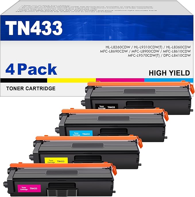 DMGE TN433 TN436 4 Pack Toner Cartridge Replacement for TN433 Toner Cartridge Set Compatible with MFC-L8900Cdw HL-L8360Cdw HL-L8260Cdw MFC-L8610Cdw HL-L8360Cdwt Printer