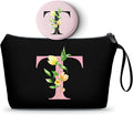A-Z Bridesmaid gifts for Women, Small Initial Makeup Bag with Mirror, T