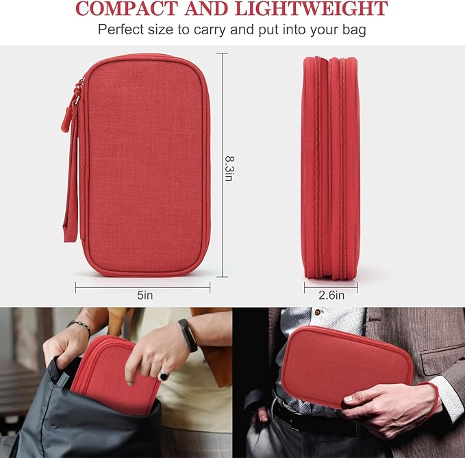 FYY Electronic Organizer, Travel Tech Pouch Bag, Medium, Red