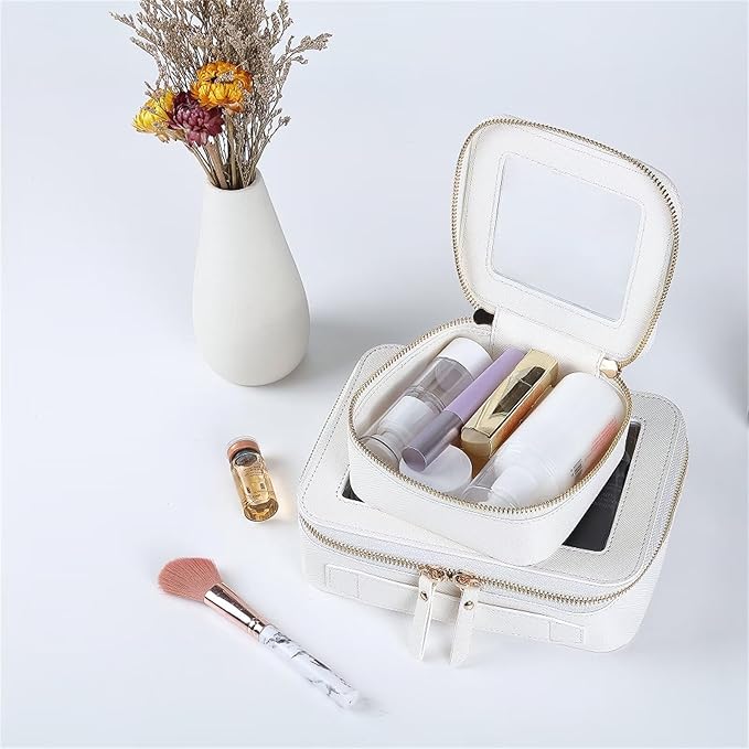 FASAOH Small Clear Makeup Bag Travel Cosmetic Case, Portable Make Up Organizer Traveling Compact Car Bag for Essentials Transparent Toiletry Bag with Zipper