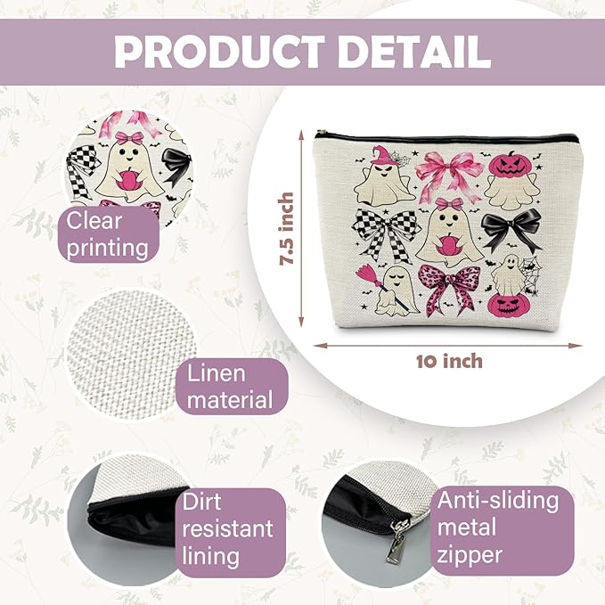 RYYCDOI Coquette Bow Ghost Cosmetic Bags: Cute Halloween Gifts for Women, Horror & Spooky Makeup Bags
