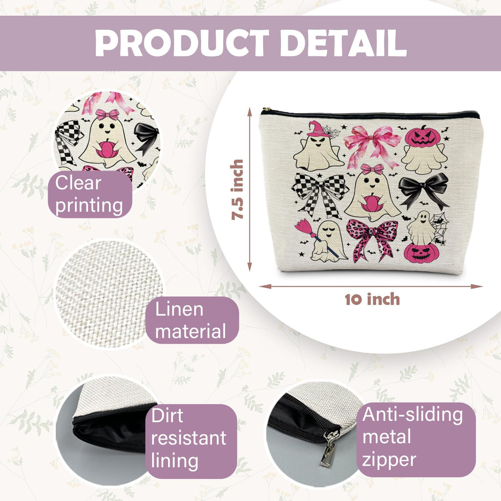 RYYCDOI Coquette Bow Ghost Cosmetic Bags: Cute Halloween Gifts for Women, Horror & Spooky Makeup Bags
