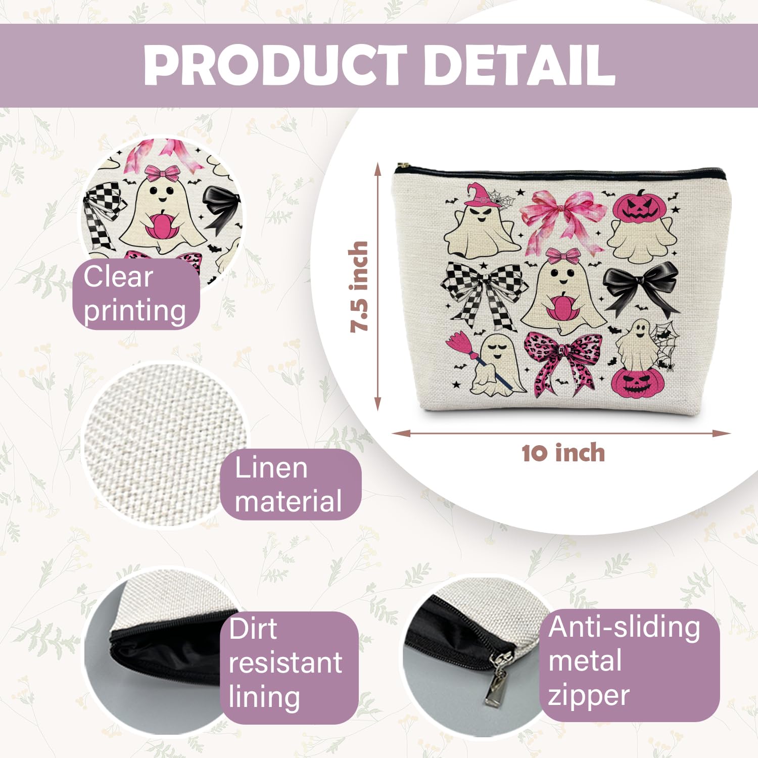 RYYCDOI Coquette Bow Ghost Cosmetic Bags: Cute Halloween Gifts for Women, Horror & Spooky Makeup Bags