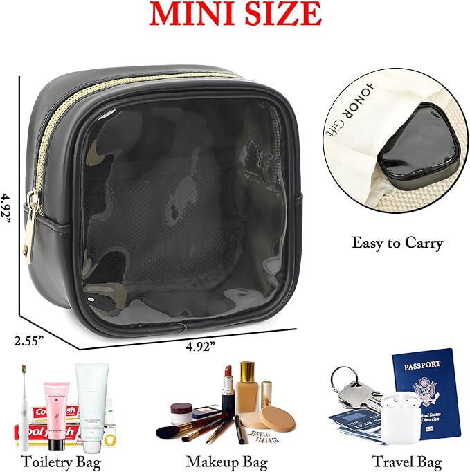 Fammart Clear Makeup Bag with 2 Cute Chenille patterns - Waterproof PU Leather Cosmetic Case, Mini Personalized Toiletry Pouch for Women & Teens, ideal for Travel & Gift
