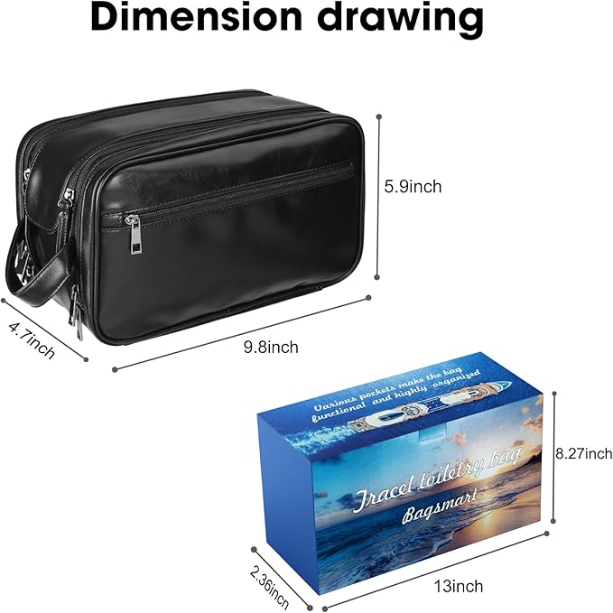 BNSPOCKET Personalized Leather Travel Toiletry Bag for Men, Large Travel Bathroom Shaving Dopp Kit, Large Cosmetic Bag Waterproof