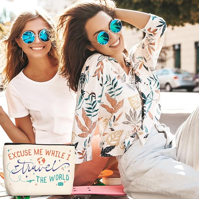 Jealance Funny Travel Gifts for Women Makeup Bag Travel Essentials Cosmetic Bags Toiletry Bag Flight Vacation Gifts for Sister Mom Travelers Girls Trip Birthday Mothers Day Anniversary