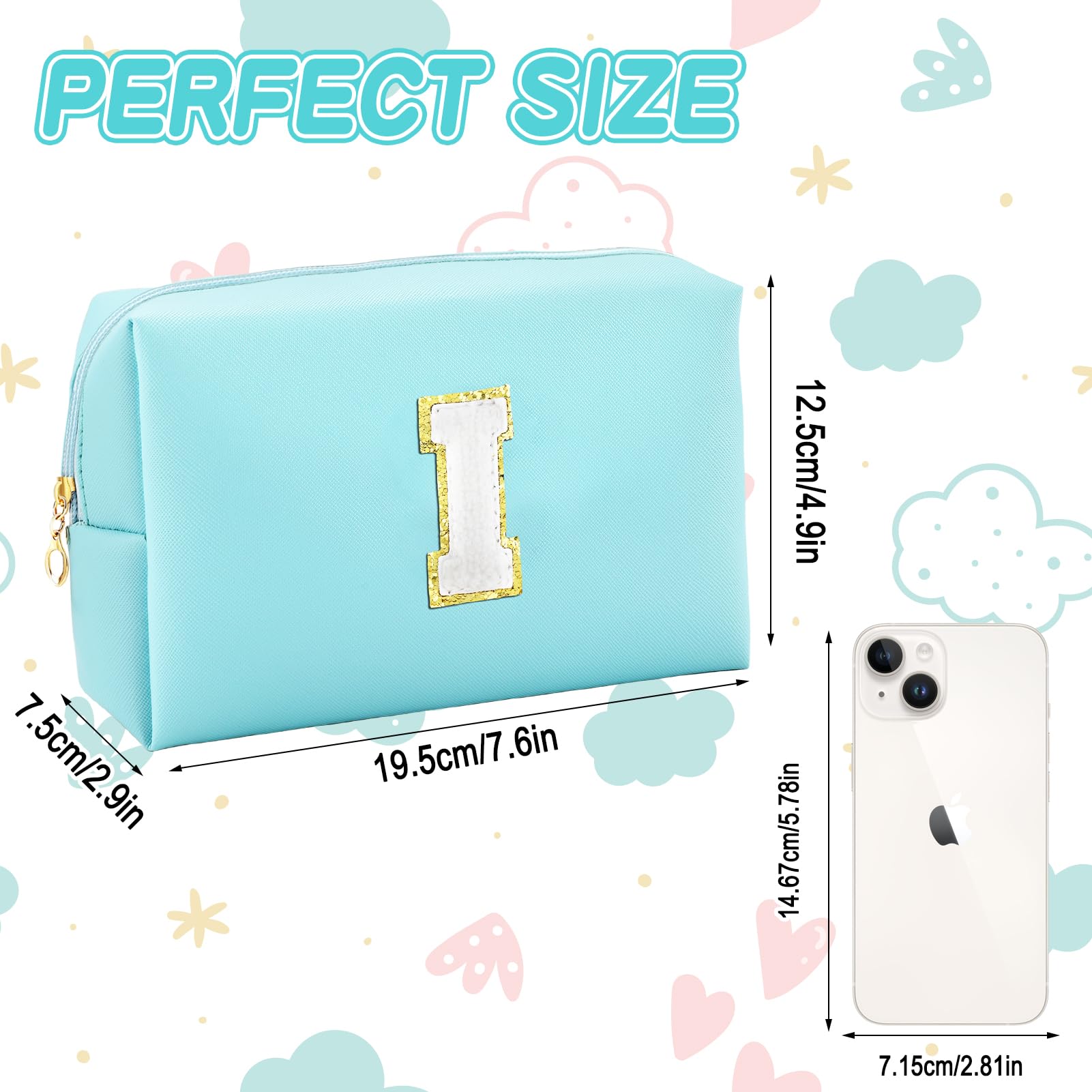 URSKYTOUS Gifts for Girls Initial Makeup Bag Personalized Cosmetic Bag with Zipper Cute Travel Toiletry Bag Waterproof PU Preppy Makeup Pouch Birthday Gift for Teen Girls Women(Blue I)