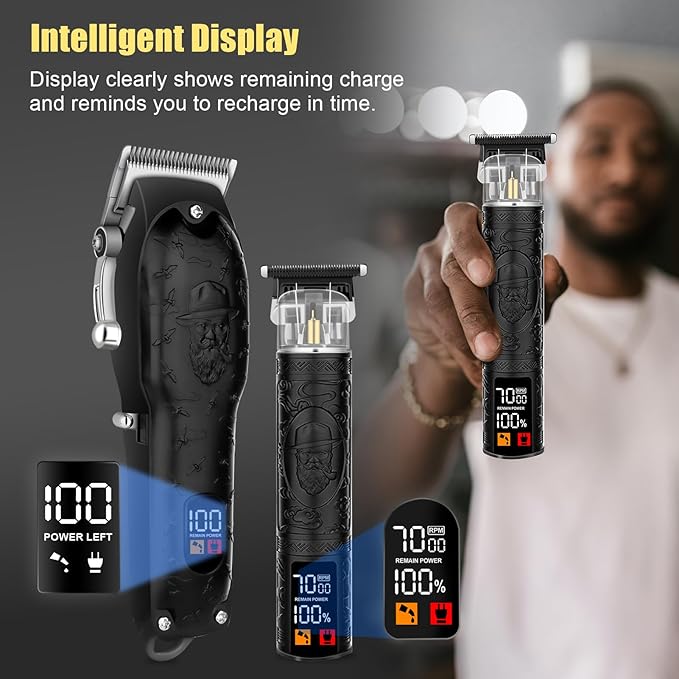 Professional Hair Clipper Set for Men Electric Shaver Razor Cordless Hair Cutting Barber Clippers Beard Trimmer Men’s Grooming Kit Gifts for him (Black)