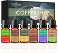 AROPERIMA Coffee Shop Fragrance Essential Oil Set - Mocha Coffee, Gingerbread, Hot Chocolate, Blueberry Muffin, French Vanilla, Cinnamon 6x10ML for Diffusers, Aromatherapy, Massage