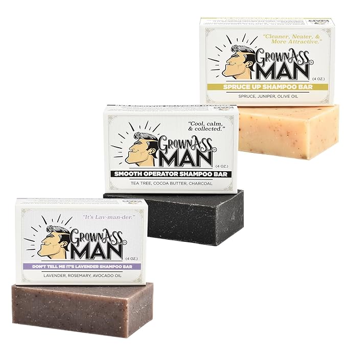 Grown Ass Man Co. - Solid Shampoo Bar Rich Lather 3 in 1: Hair, Beard & Body Wash - Plastic Free & Eco-Friendly, Natural & Organic Clean for All Hair Types