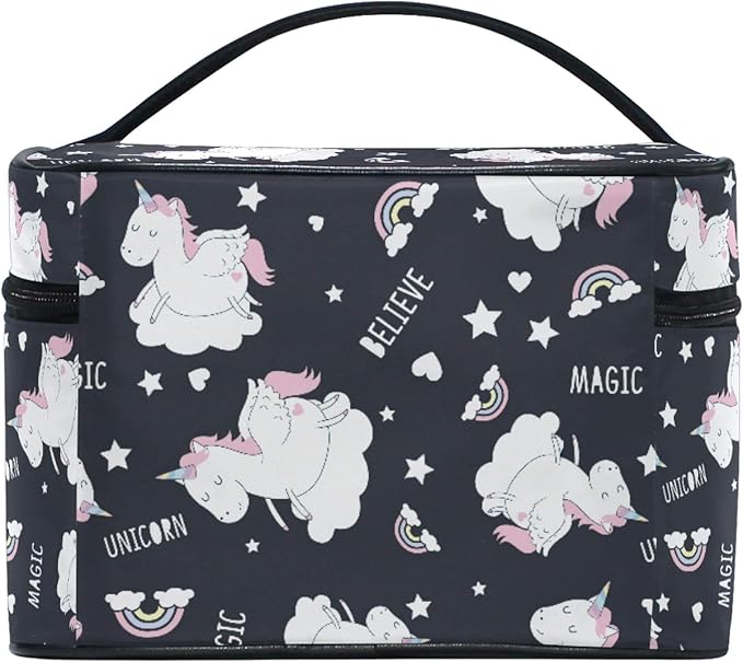 MNSRUU Makeup Bag, Cute Unicorn Rainbow Travel Makeup Organizer Bag Cosmetic Cases Toiletry Bags for Girl Women Ladies
