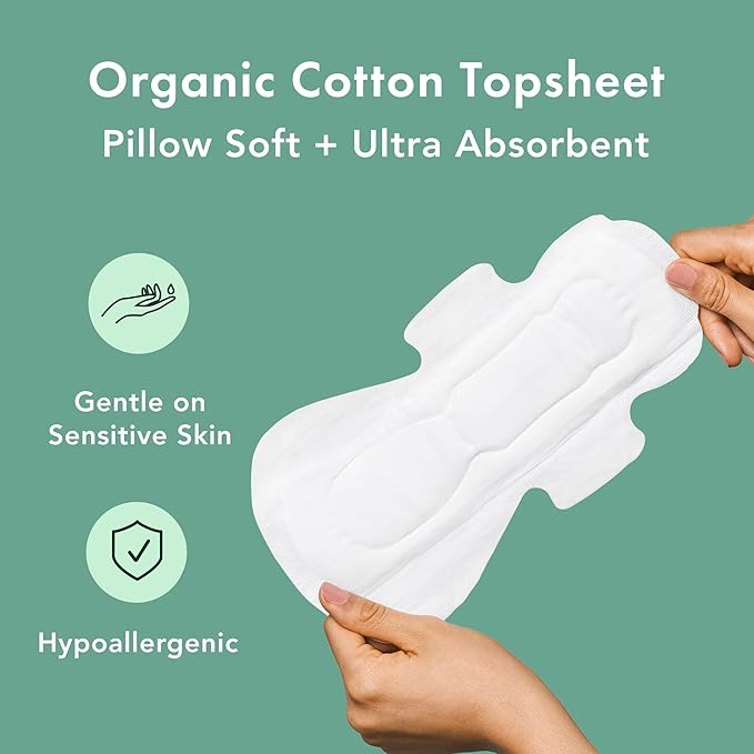Rael Organic Cotton Cover Sanitary Pads for Women, Heavy (Large, 24 Ct)