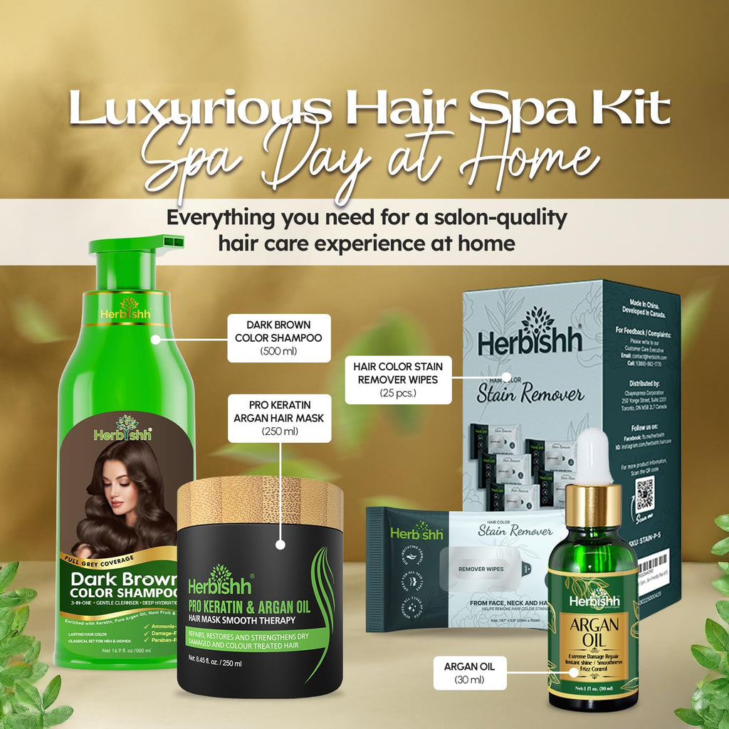 Herbishh Hair Color Shampoo for Gray Hair – Natural Hair Dye Shampoo – Lasts Up To 3-4 Weeks – 500ML – 3-In-1 Hair Color – Colors, Cleanses, and Conditions (Dark Brown Gift Set)