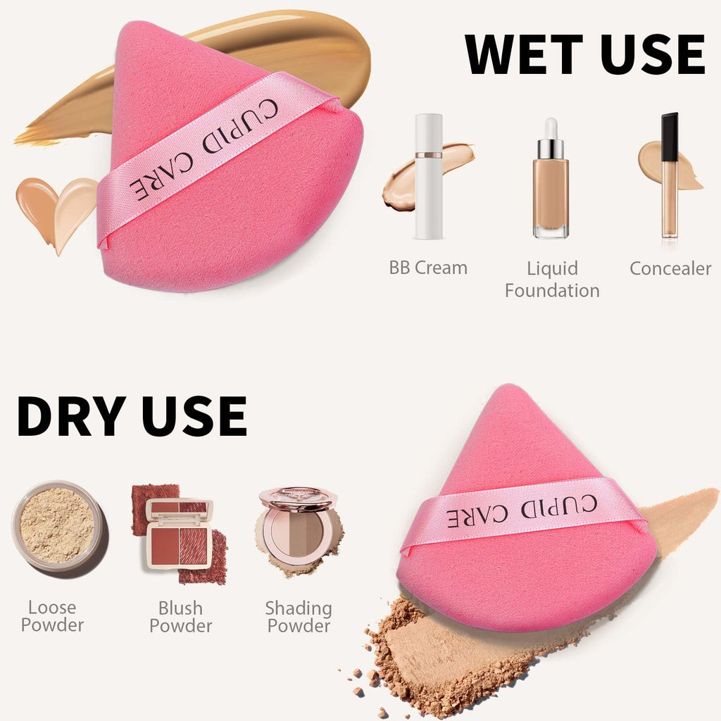 CUPID CARE 6 Pcs Powder Puff with 2 Travel Cases, Setting Powder Puffs for Face Powder and Foundation, Velour Makeup Puff for Loose Powder Body Powder, Skin-Friendly, Beauty Makeup Tools-Pink/Red