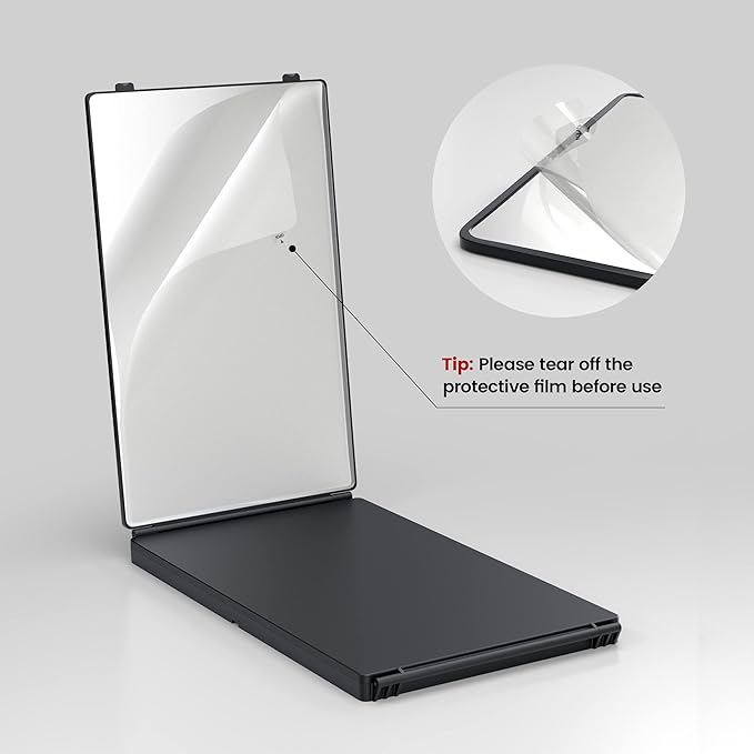 JUSRON 3 Way Mirror for Hair Cutting, 360 Mirror with Height Adjustable Hooks for Door, Bathroom, Portable Trifold Shaving Barber Mirror for Makeup, Cut, Trim, Shave Gift (Black with LED)