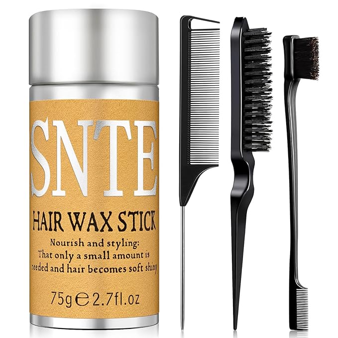 Slick Back Hair Brush & Hair Wax Stick Set - Frizz Control & Flyaway Smoothing - Sleek Ponytails, Buns, Edges - Styling Cream/Gel/Balm/Pomade Stick for Women - Styling Accessories for Girls & Kids