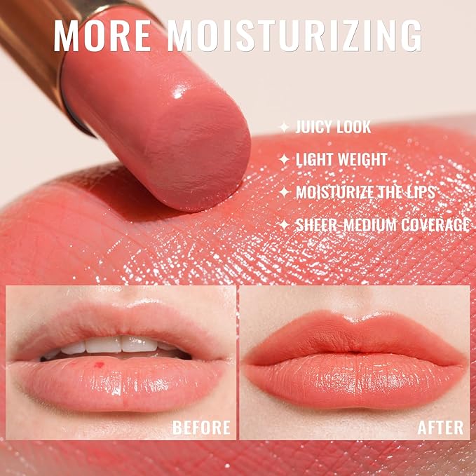 Oulac Shine Orange Lipstick for Women, 2 in 1 Glossy Coral Orange Tinted Lip Balm, Hydrating Lipstick for Dry Lips, Moisture Shine Juicy Finish Vegan 2.2g/0.07oz (18)