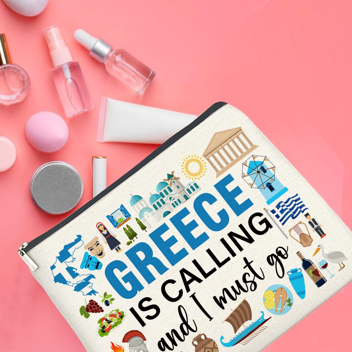 UPNEGE Greece Travel Gifts Makeup Bag Souvenir for Women Friends Traveler