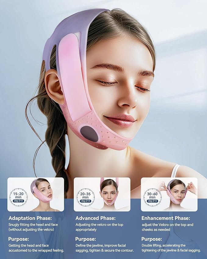 Reusable V Line Silicone Face Strap, Soft Silicone Chin Strap for Women 23-27 Inches