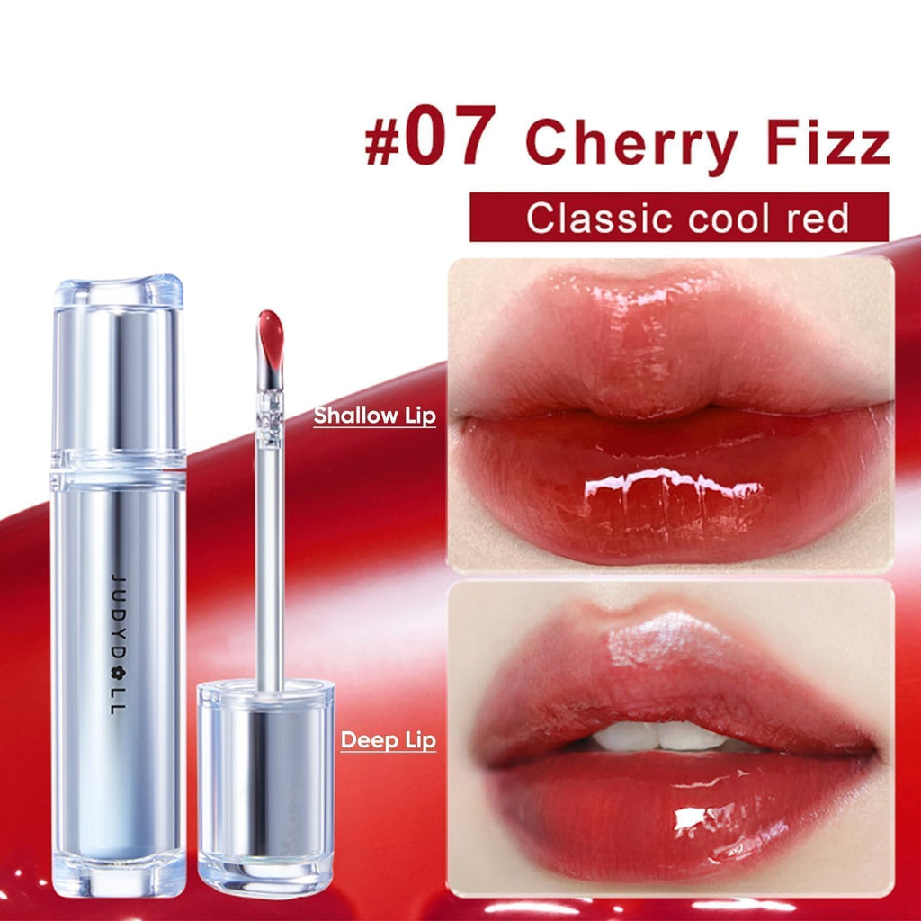 JUDYDOLL Ice Watery Lip Gloss, Moisturizing Liquid Lipstick with Hyaluronic Acid & Collagen,Long-lasting Mirror Lip Glazes with Iron Applicator(#07 Cherry Fizz, 2.4 Grams)