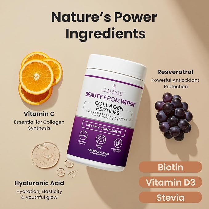 VITASEI Hydrolyzed Collagen Peptide Powder Drink – Coconut Flavored, 16oz
