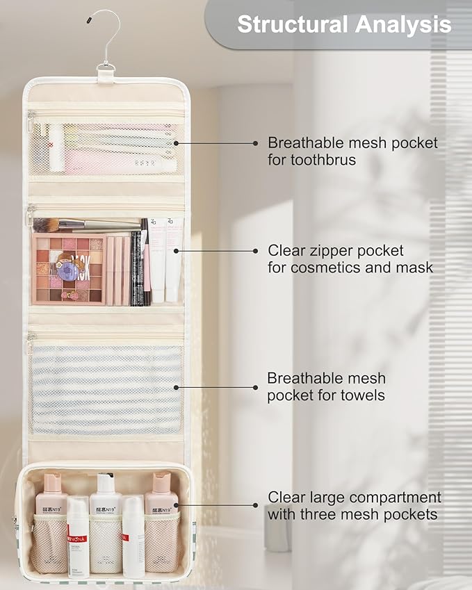 Relavel Travel Hanging Toiletry Bag for Women, Large Capacity Wash Bag