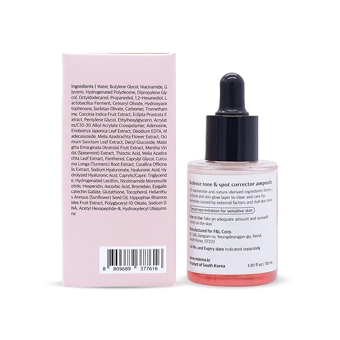 [Redence] Dark Spot Corrector Serum with 5% Niacinamide & Vitamin C | Tone & Spot Ampoule for Uneven Tone & Hydration | Korean Daily Skincare for All Skin Types | 30ml / 1 fl oz