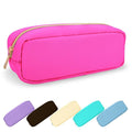 Small Pencil Case Makeup Bag for Purse, Cute Pencil Pouch Preppy Nylon Makeup Brush Bag with Zipper, Girls Portable Stationery Storage Case Small Pen Bag for Office School College(Slim-Bubblegum)