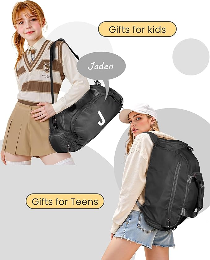14 Year Old Boy Birthday Gifts, Initial Gym Bags with Shoe Compartment, Dance Bag for Girls, Monogram Kid Overnight Bags, Carry on Travel Duffel-Perfect for Basketball Soccer (Letter E)