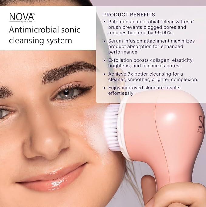 Spa Sciences NOVA - Sonic Cleansing Face Brush & Infusion System - Pink