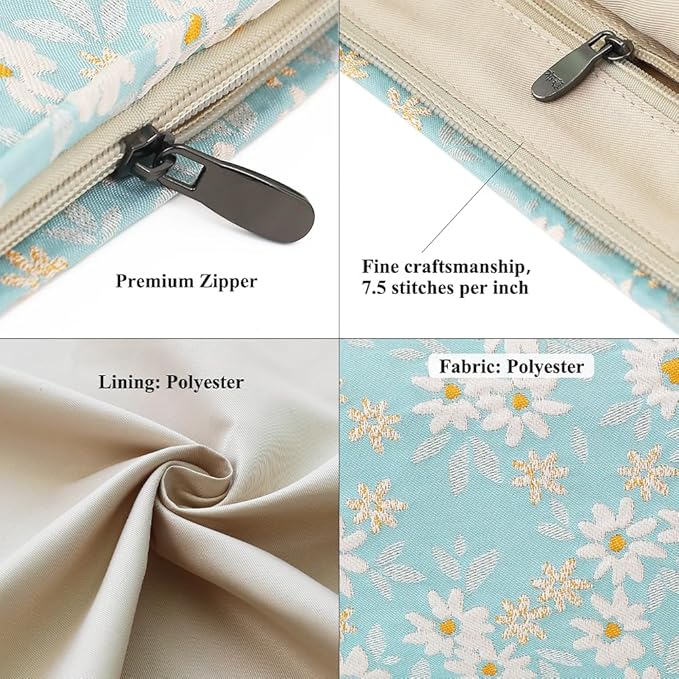 BBORGDC Floral Jacquard Makeup Bag - Large Capacity Cosmetic Pouch & Travel Toiletry Organizer with Zipper, Perfect for Daily Use, Gift Ideas for Women, Durable and Stylish Make Up Bag