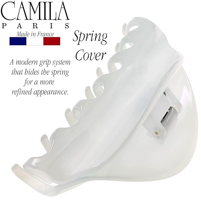 Camila Paris CP2555 French Hair Clips for Women, 3.75" White Large Claw Clip Strong Hold All Day, Girl Large Claw Clips for Thick Hair, No Damage No Slip Flat Clip for Women. Made in France